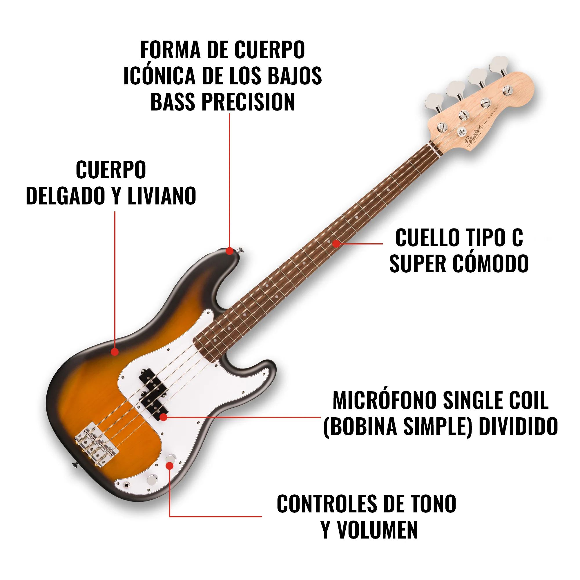 Bajo Electrico Fender Squier Debut P Bass Lrl Wpg 2ts 0379700503 - Image 5