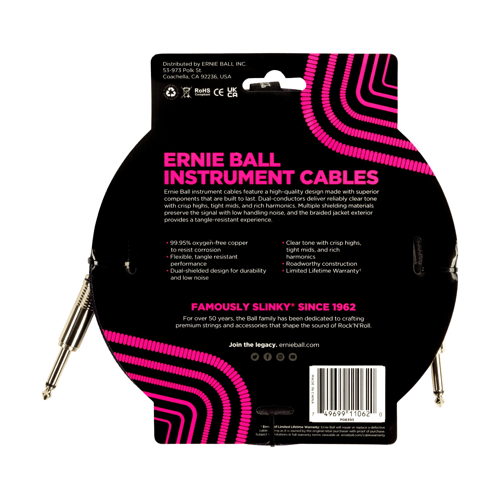 Cable Ernie Ball 10ft P06393 Morado/negro - Image 2