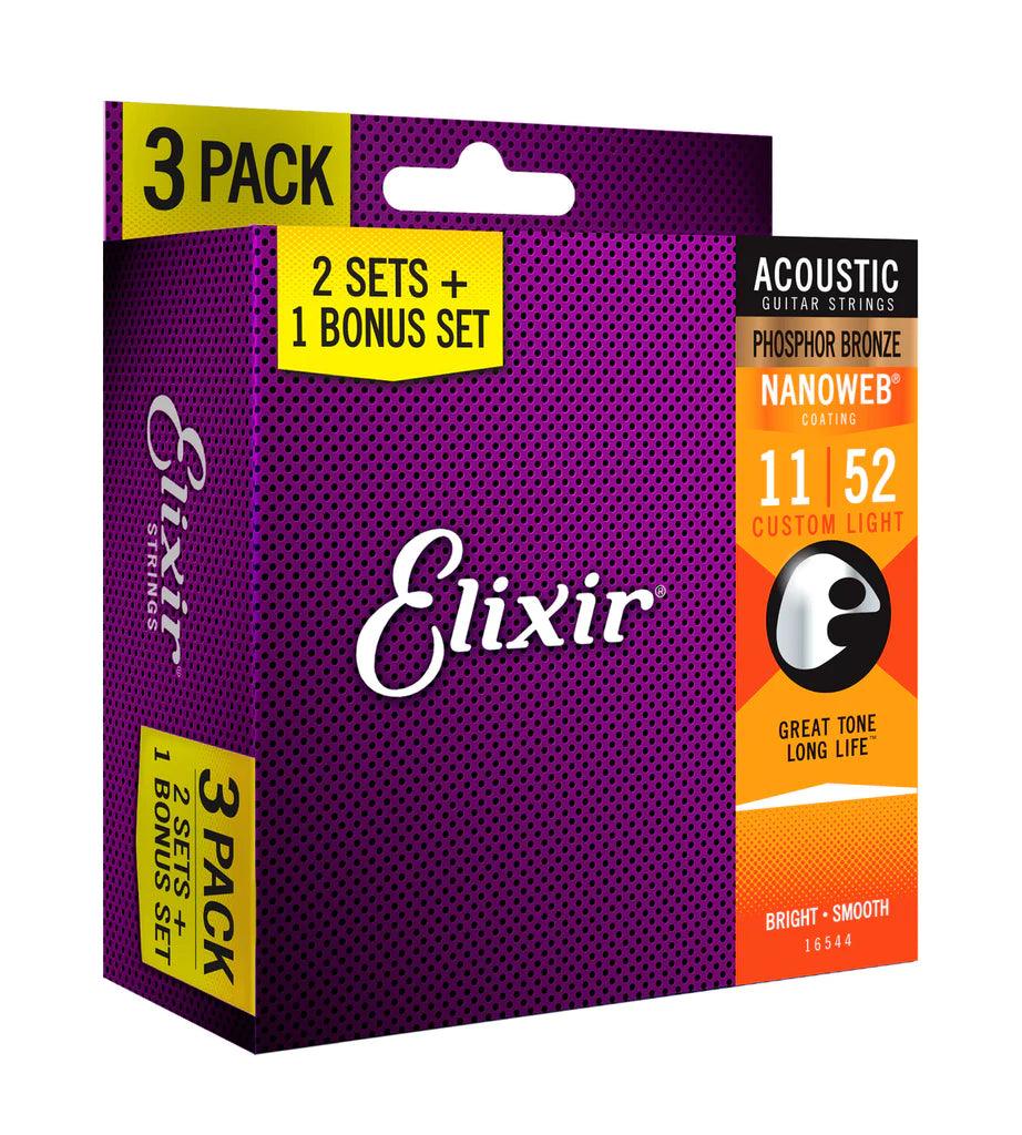 Encordado Elixir Nanoweb Guitarra Acustica Pack 3 16544 11 52 - Image 2