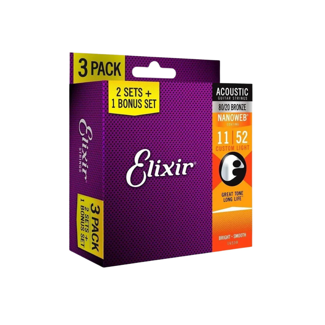 Encordado Elixir Nanoweb Guitarra Acustica Pack 3 16538 11 52 - Image 3