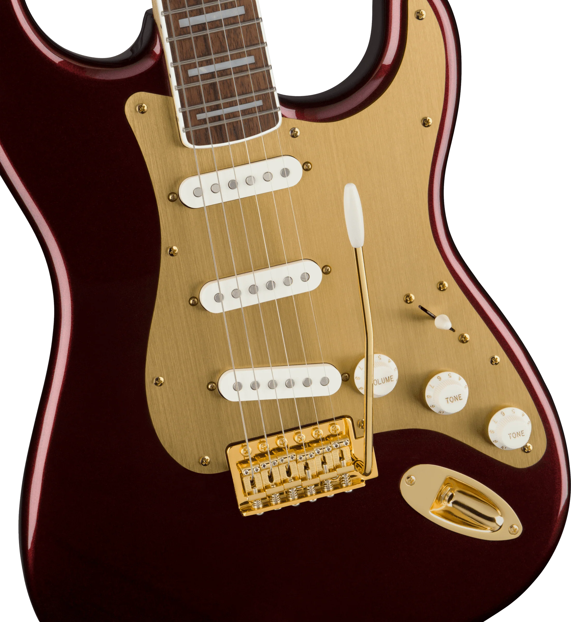 Guitarra Electrica Fender Squier Stratocaster® del 40 aniversario, edición dorada, diapasón de laurel, golpeador anodizado dorado, rojo rubí metalizado 0379410515 - Image 2