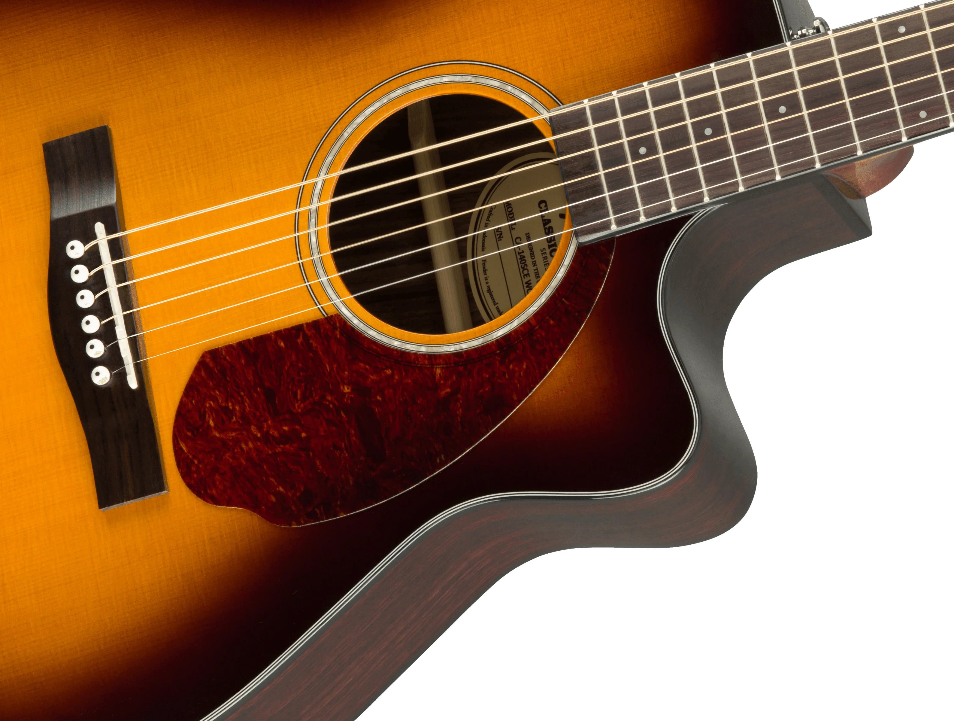 Guitarra Electroacustica Fender CC-140SCE Concert, diapasón de nogal, Sunburst con estuche 0970253332 - Image 5